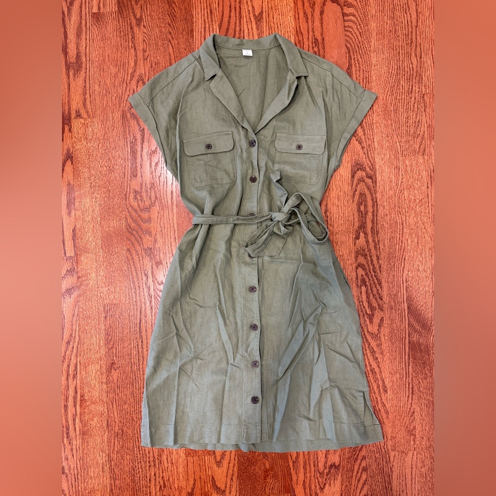 Old Navy Army Green Linen Button Front Dress